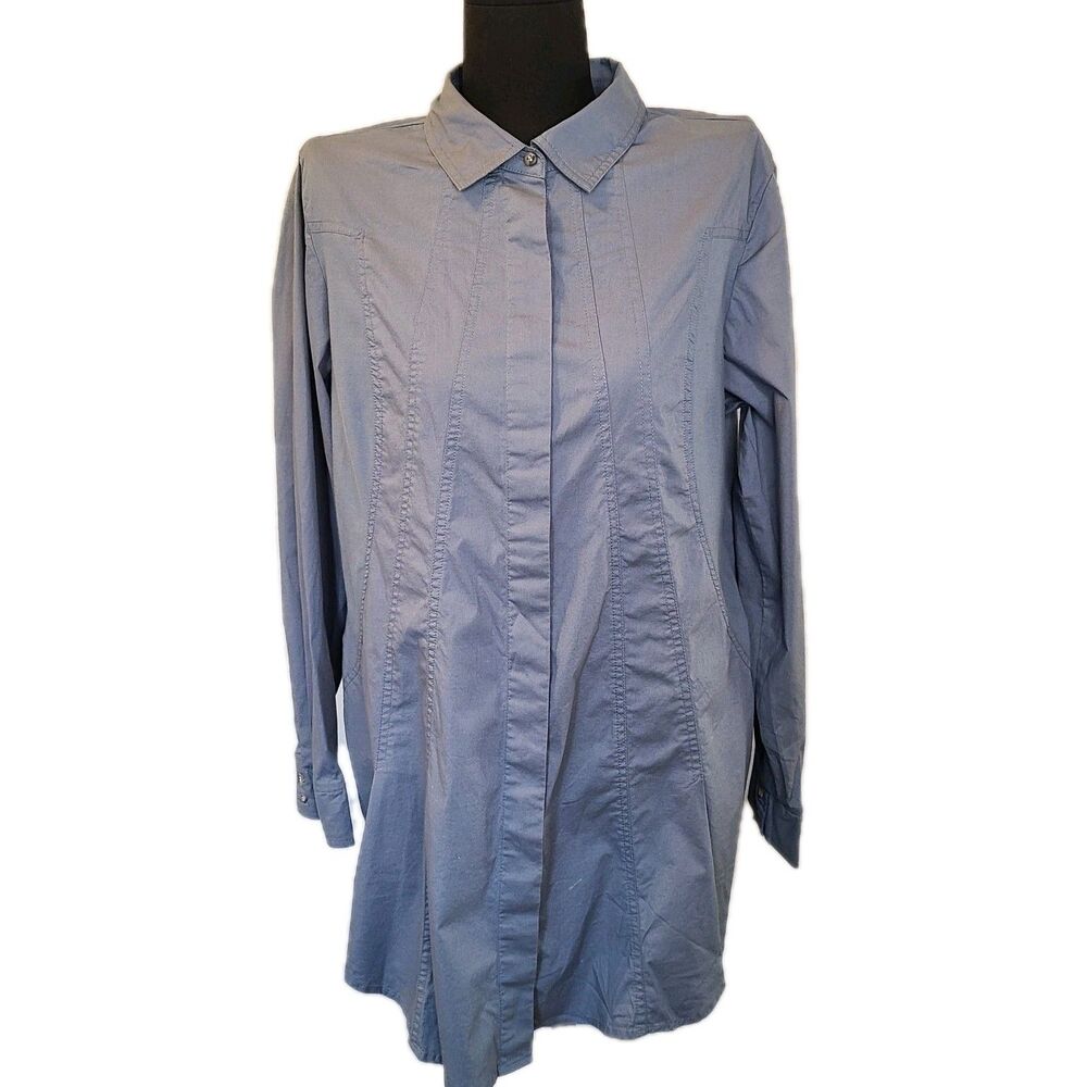 Soft Surroundings Seams Perfect Button Up Shirt Blue Size Medium Lagenlook
